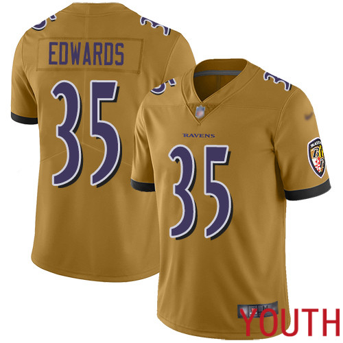 Baltimore Ravens Limited Gold Youth Gus Edwards Jersey NFL Football 35 Inverted Legend